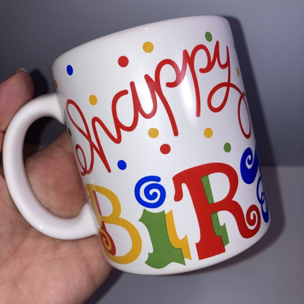 Waechtersbach Germany Happy Birthday Coffee Mug Cup White Confetti